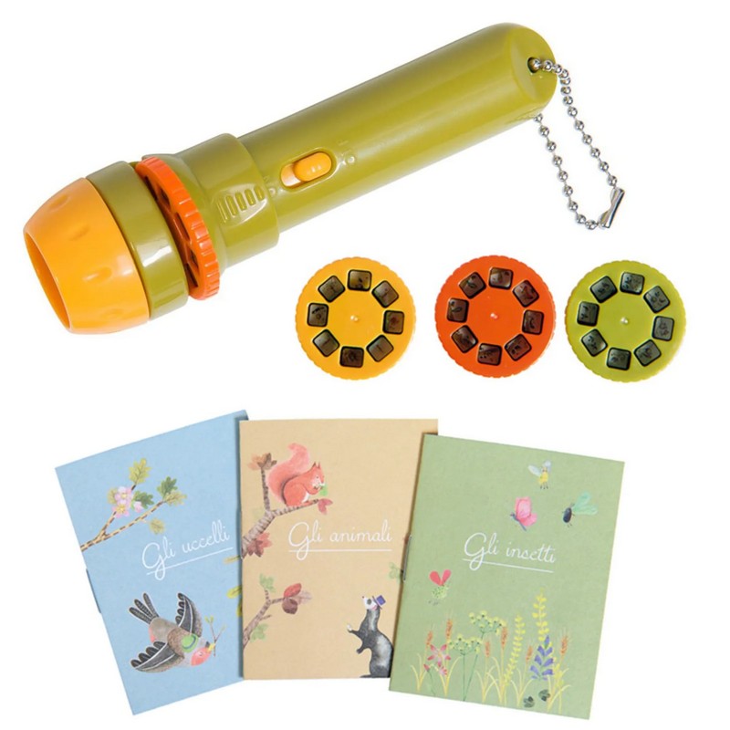 Torcia proietta storie con tre libretti a tema Il Giardino con animali